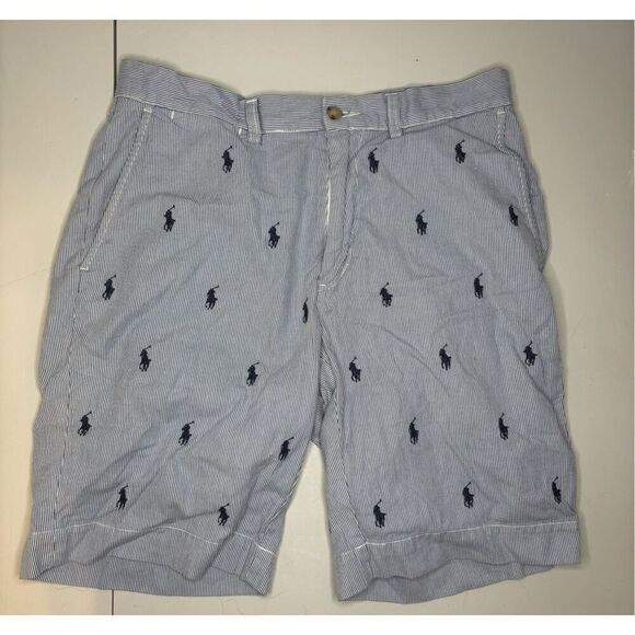 Polo Ralph Lauren All Over Print Pony Logo AOP White Blue Shorts Men's Size 30 - Picture 1 of 6
